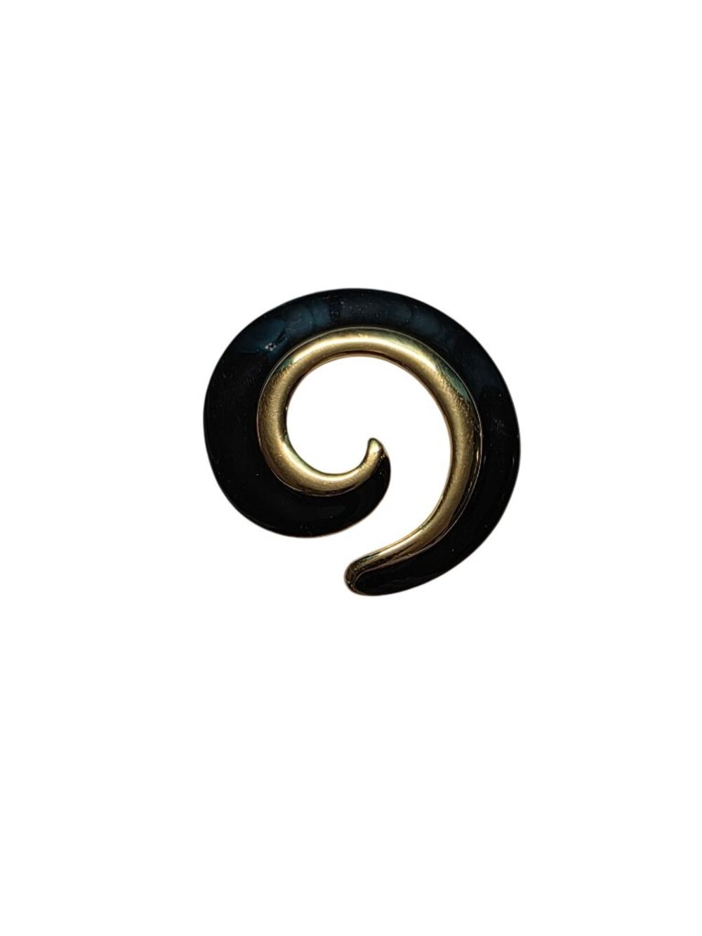 Modernist Swirl Brooch Black & Gold Tone Brooch Signed Monet
